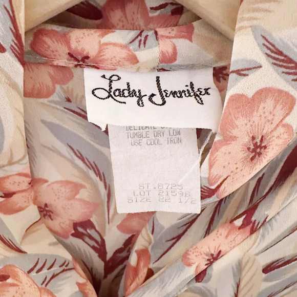 Vintage Lady Jennifer Ascot Bow Blouse Long Sleeve Floral Hawaiian - Picture 3 of 7